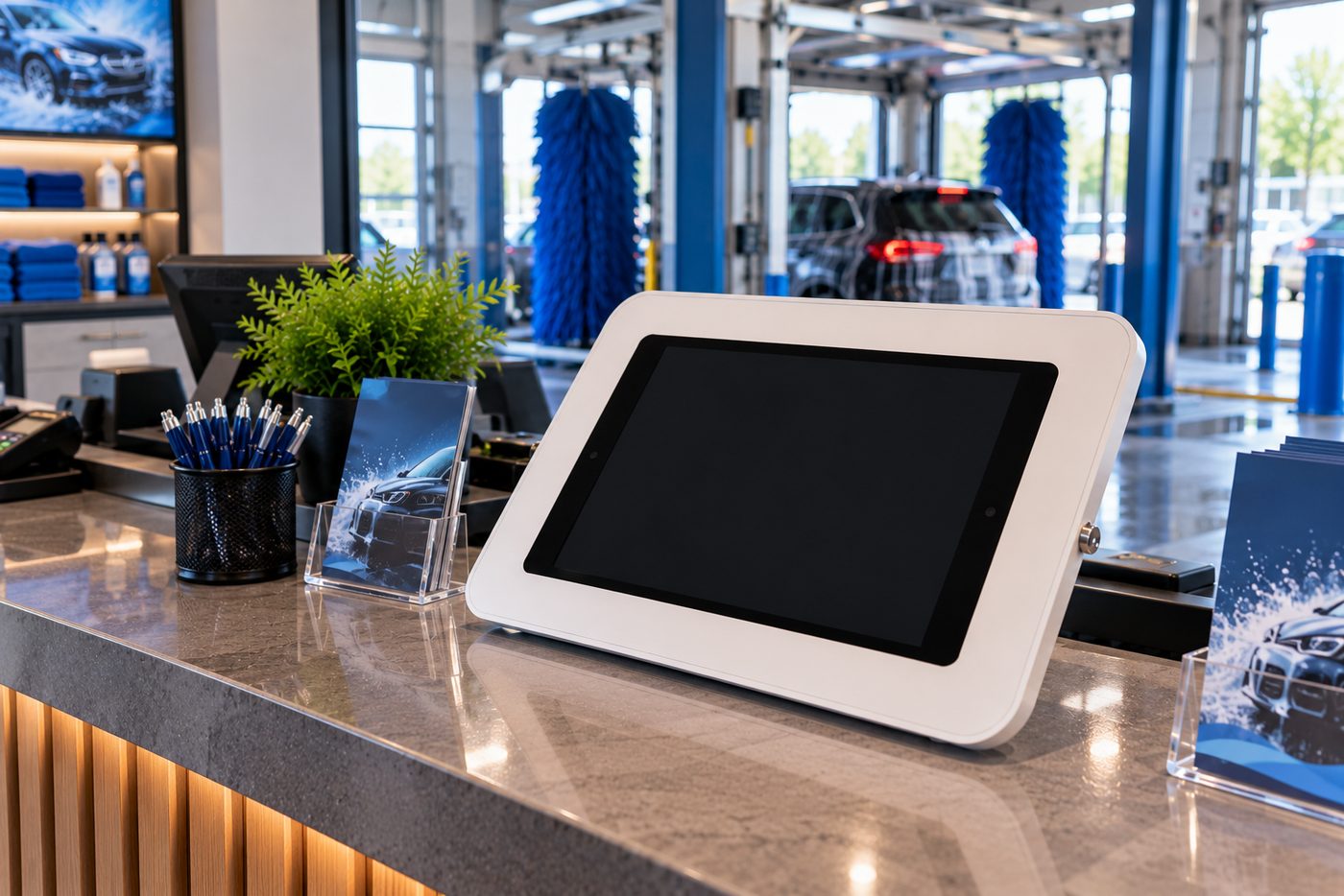 Kiosk at a car wash counter