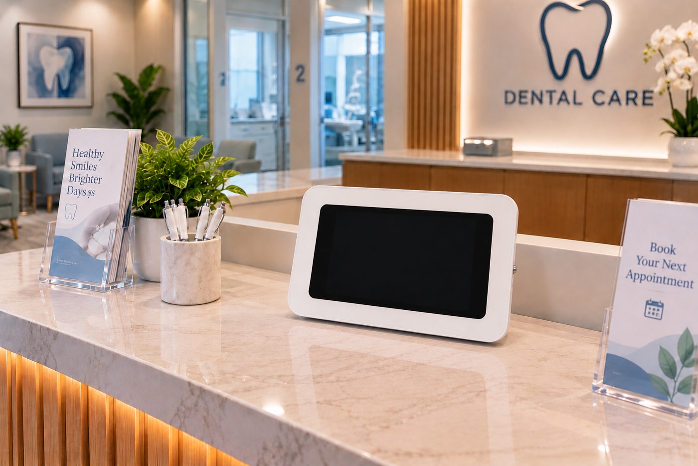 Kiosk at a dental office reception