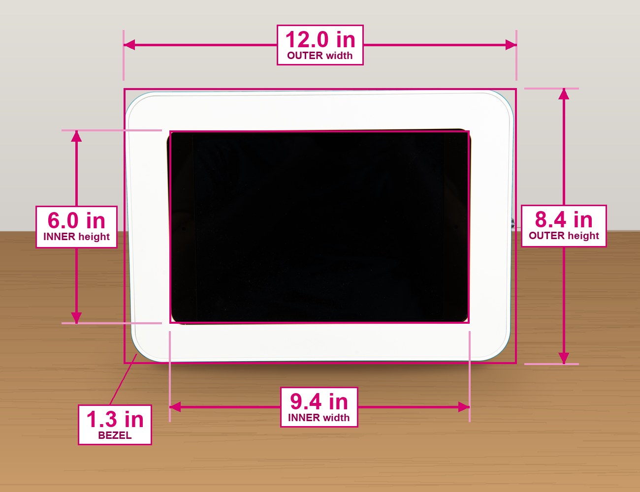 The kiosk with its outer and inner dimensions marked