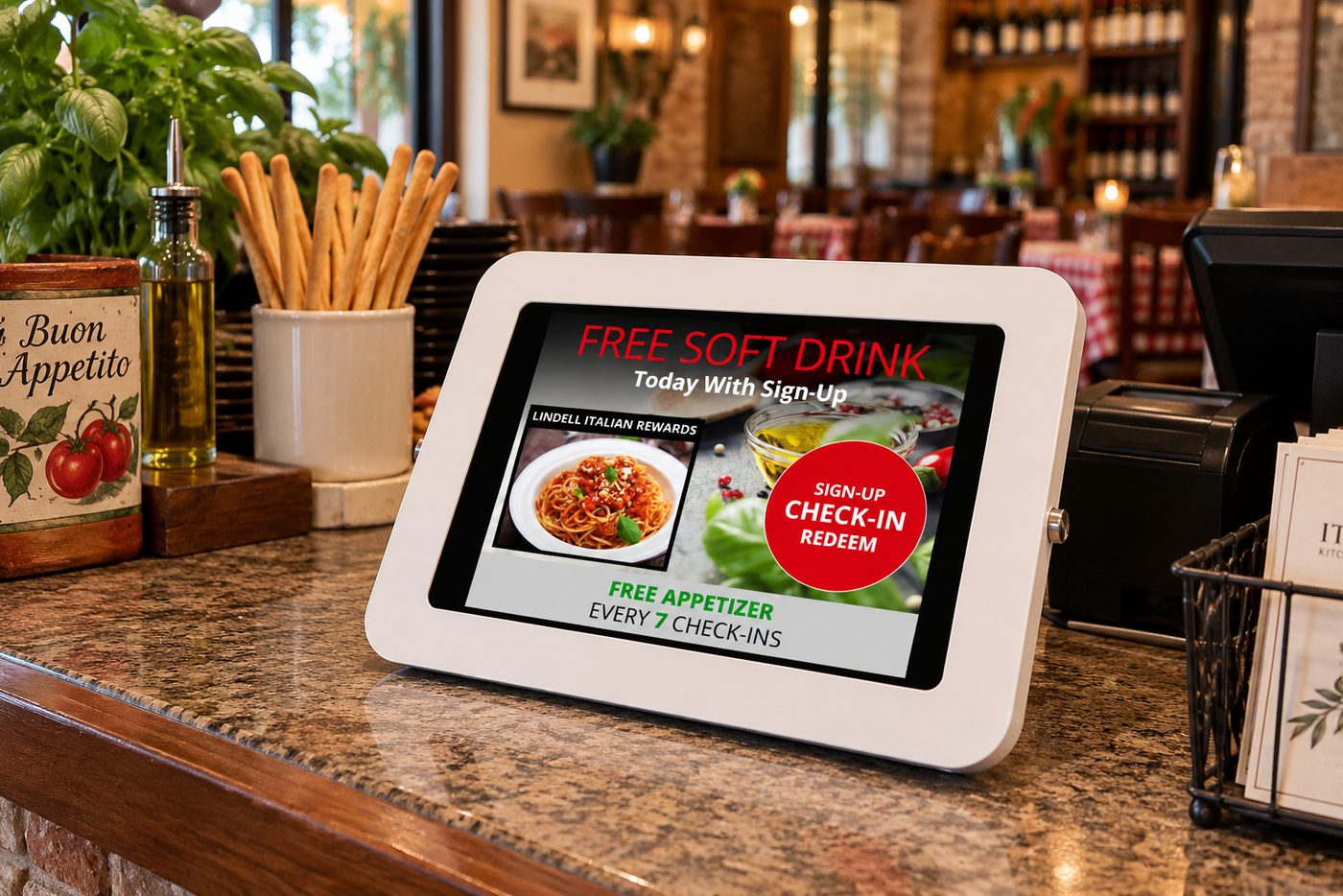 Kiosk on an Italian restaurant counter