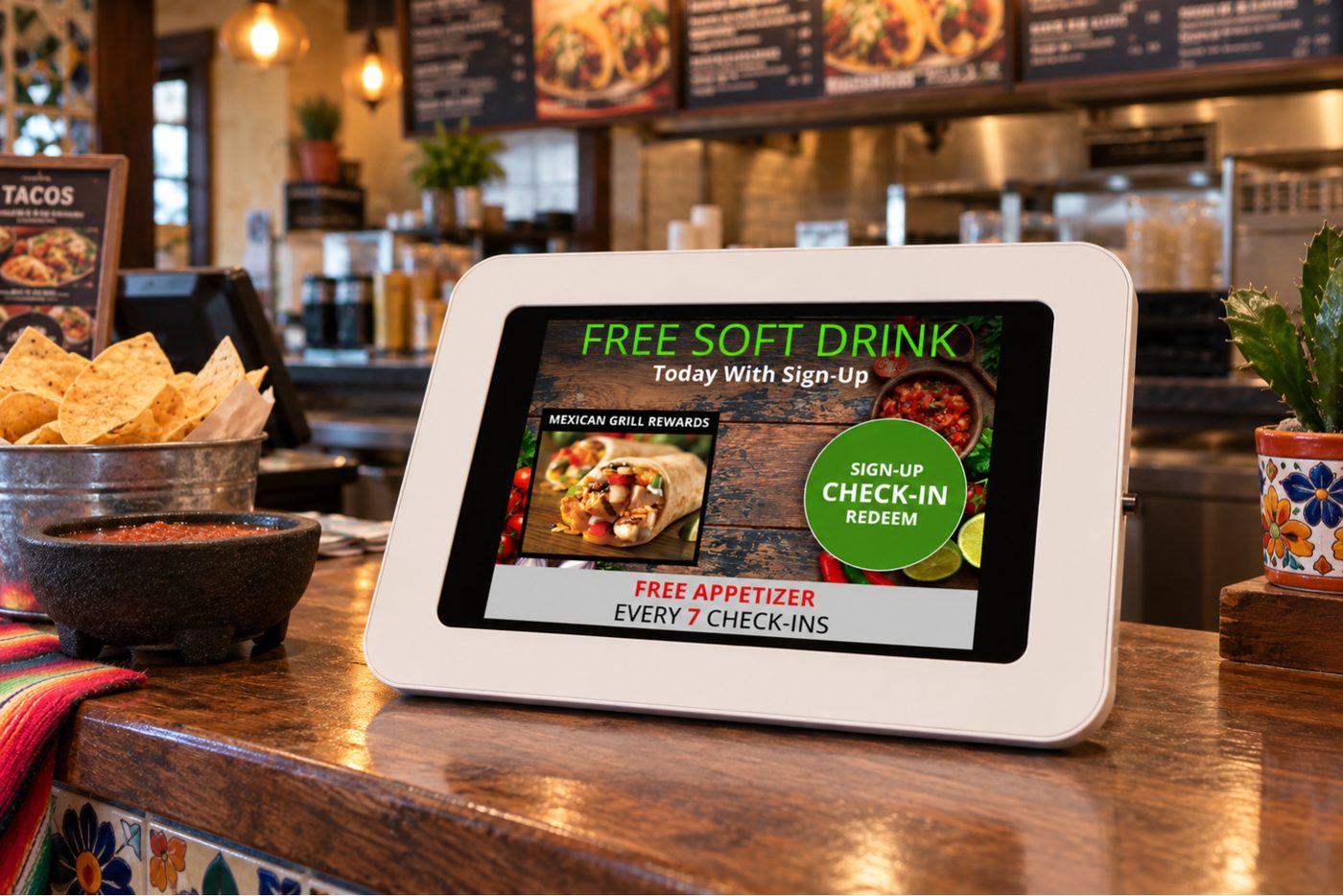 Kiosk on a Mexican restaurant counter