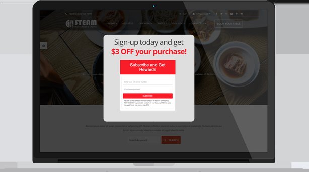 A sign-up form embedded on a business website
